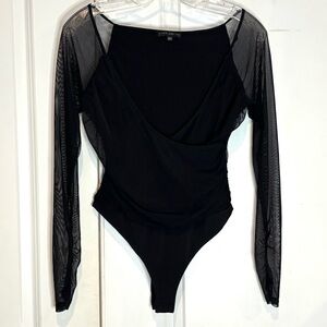 A Love Like You Black Sheer Long Sleeve V-neck Bodysuit XS
